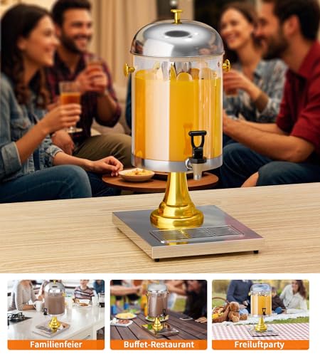 MYOYAY Saftspender mit Kühlelement Saft-Dispenser 8L Getränkemaschine mit Basis und tropfsicherem Zapfhahn Edelstahl Getränkedispenser für Speisesaal Party und Küche