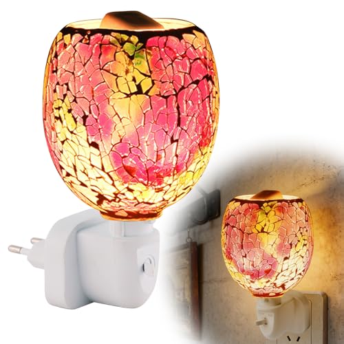 Lampada profumata elettrica plug-in, 220 V, lampada elettrica in vetro profumato, senza fumo, per casa, ufficio, camera da letto, spina europea, paralume rosa, luminosità regolabile