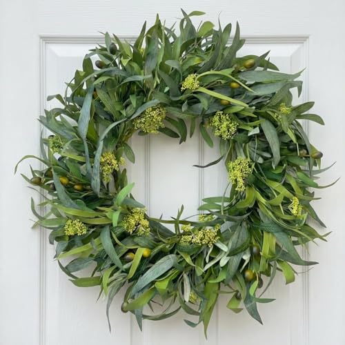 GinzeTop 24 Inch Olive Wreath for Front Door - Artificial