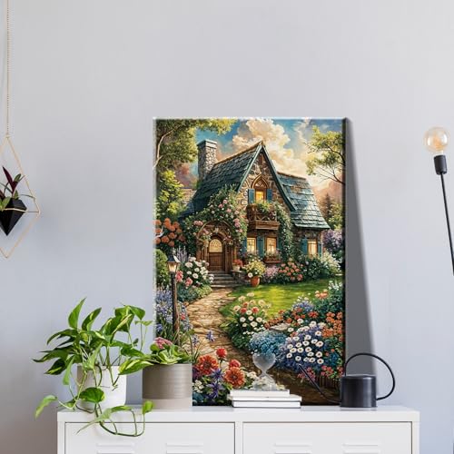 JOOZ Kit de pintura por números para adultos com moldura, pintura de paisagem por tela numérica, pin