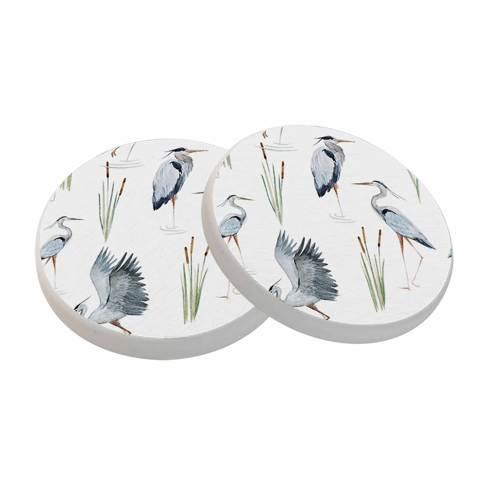 oFloral Grey Heron Coasters for Drinks Birds Reeds River Chinese Style Cups Place Mats for Home Decor Set of 2, 4 Inch
