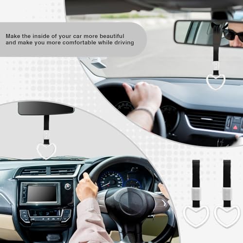 Image of 2PCS Heart Shaped Car Handle Straps, Rear Bumper Warning Keychain Ring for Car Exterior Accessories (White)