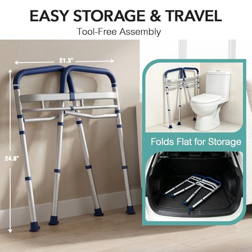 HOMENURSE Toilet Safety Rails for Seniors (350 lb), Adjustable Height & Width Toilet Safety Frame for Elderly, Disabled, Foldable Handicap Toilet Handles with Suction Cups, Fits Most Toilets - Image 6