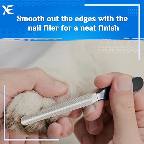 Image of XE Stainless Steel Pet Nail Clipper - Non-Slip Handle Nail Cutter for Pets with Protection Guard, Cat and Dog Claw Trimmer with Nail File, Professional Grooming Tool for Dogs, Cats & Other Pets