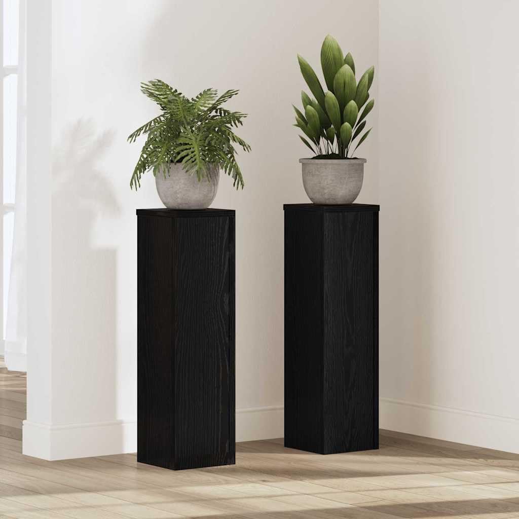 Pflanzenständer 2er Set Holz-Optik - Moderne Pflanzensäule für Wohnzimmer und Terrasse - Eckiges Blumenständer Set, Schwarz Eichen-Optik, 17 x 17 x 60 cm