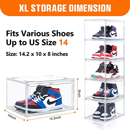 Simplgirl Shoe Box Acrylic Clear Plastic Stackable, Shoe Storage Organizer With Magnetic Door, Side Open Shoe Containers For Sneakers,Shoes Storage Case Fit For Large Size, Easy Assembly, 3 Pack #TOP1