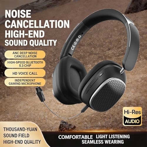 Image of Wireless Bluetooth Headphones with Active Noise Cancelling (Up to 48dB),60H Playtime,Hi-Res Audio,40mm Drivers,Spatial Sound,Foldable,Detachable Mic(Wired /Wireless Use),M12 Black.