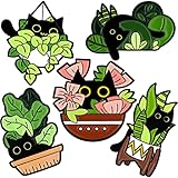 Cats in Potted Plants Enamel Pins Set,Cute Black Cat Pins for Backpacks Jackets Hats Pant Accessories,5 Packs