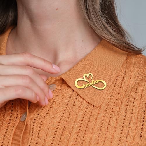 Image of Custom Lapel Pin for Women Men - Name Brooch Pin Personalized Stainless Steel for Wedding Business Party - Gold /Silver /Black Customized Jewelry Gifts