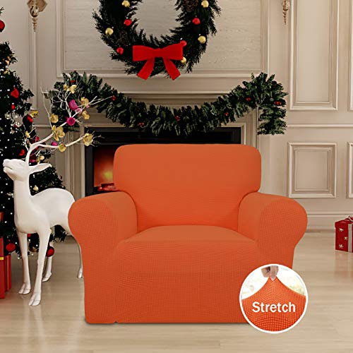 Image of Easy-Going Stretch Chair Sofa Slipcover 1-Piece Couch Sofa Cover Furniture Protector Soft with Elastic Bottom for Kids, Pet. Spandex Jacquard Fabric Small Checks (Chair, Orange)