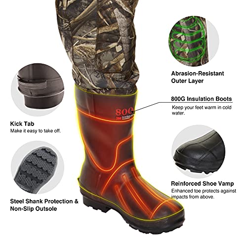 Tidewe Hunting Waders Heated With Battery Pack, 800G Insulation Neoprene Chest Waders For Men Realtree Max5, Waterproof Cleated Bootfoot Camo Waders For Fishing (Size 10) #TOP4