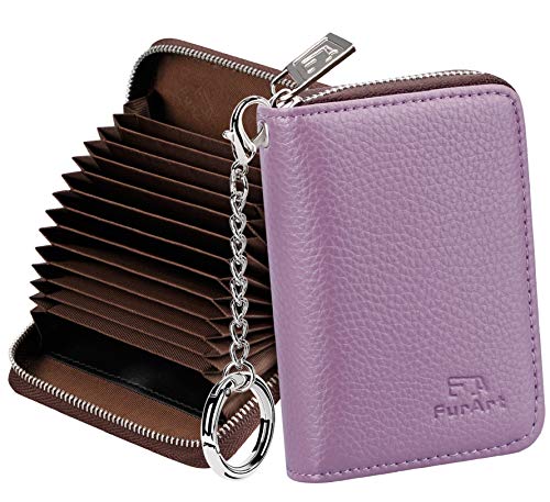 FurArt Credit Card Wallet, Zipper Card Cases Holder for Men Women, RFID Blocking, Key Chain,Compact Size