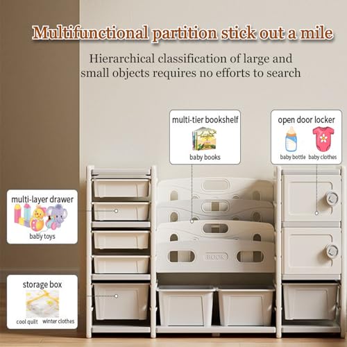 Image of Large Kids Toy Organizer and Storage Racks Kids Book Shelf for Home Baby Book Shelf and Toys Organizer and Storage Bins Children Toys Rack Montessori Storage Racks(Beige)