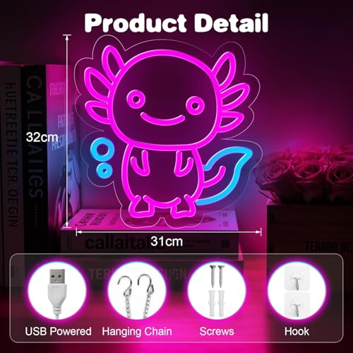 Image of Axolotl Neon Sign for Wall Decor,Dimmable Axolotl Neon Light,Pink Animal Light Up Signs for Bedroom Party Bar Background Christmas Gifts Decorations