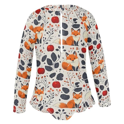 ALAZA Fox Fruit Leaf Girls One Piece Swimsuit Long Sleeve Rash Guard Swimsuits UV 50+ Swimwear Zipper2