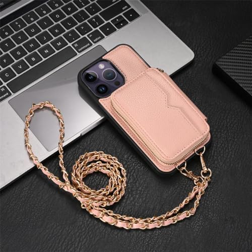 Pochette iPhone 14 Pro Max rose pour sorties et lanière épaule