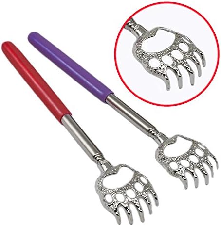 5 Pack Telescoping Back Scratcher - Extendable Telescope Back Scratchers - Bear Claw Metal Telescopic Backscratcher Eliminating Back Itching in Black, Blue, Green, Purple, Red color