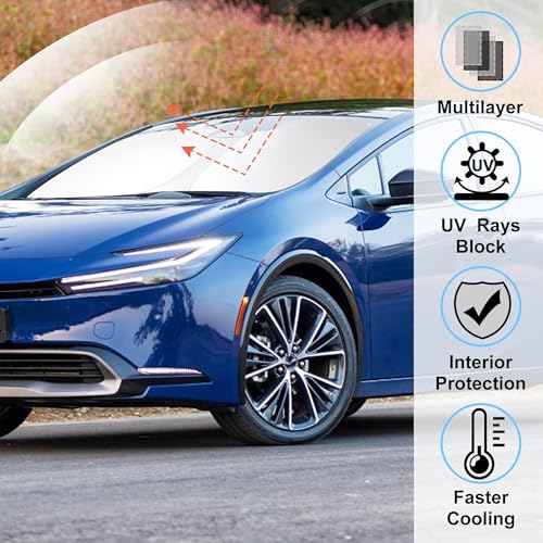 Image of Windshield Sun Shade Custom Fit for 2023 2024 2025 2026 Toyota Prius Accessories Foldable Sunshade Sun Blocker Protect Car from Sun Rays & Heat Damage Keep Car Cooler