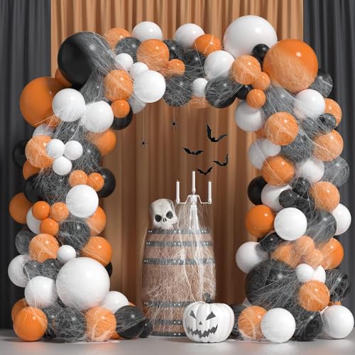 Image of Rozi Decoration 93-Piece Multicolor Rubber Halloween Balloon & Spider Web Garland Party Decor Kit