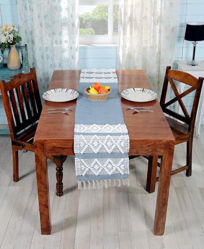 Image of Premium Boho Cotton Table Runner for 4 6 Seater Dining Table |Center Table |Coffee Table|Dining Table|Eating Area|Table Decor(14*72 INCHES)|Grey D| SZPR 050