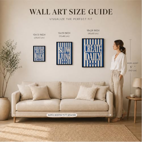 Image of Suneree Slow Living Create Daily Wall Art Set of 2 Framed Paintings | Blue Striped Typography Motivational Poster | Office Bedroom Home Decor (Art 22, 10x13 Inches, Black)