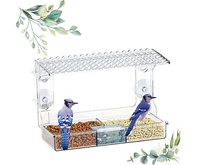 Window Bird Feeder with Strong Suction Cups,Clear Acrylic Bird House for Outdoors Detachable Tray with Drainage Holes – Wild Bird Watching Gift for Kids, Cats, Seniors