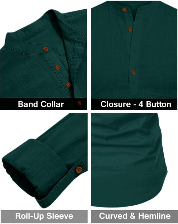 Image of FINIVO FASHION Men's Cotton Blend Solid Full Sleeve Combo Short Kurta Shirt, Regular Fit Solid Pattern Mandarin Collar Straight Kurta Shirt