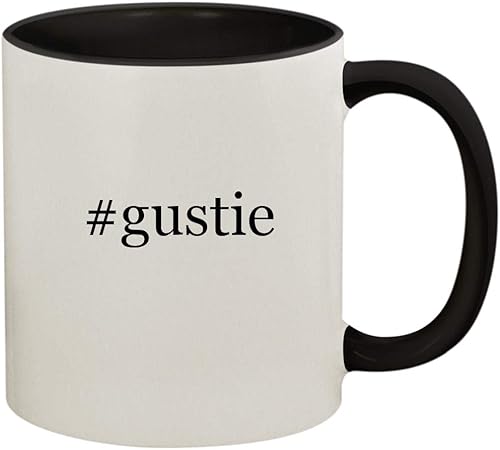 #gustie - 11oz Ceramic Colored Handle and Inside Coffee Mug Cup, Black