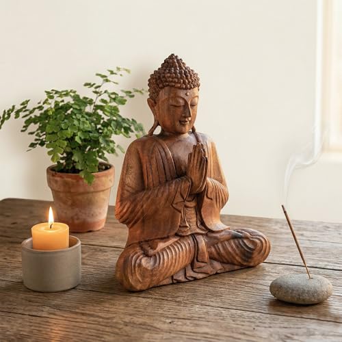 Estatua de Buda sentado de madera de 8 pulg miniatura 4