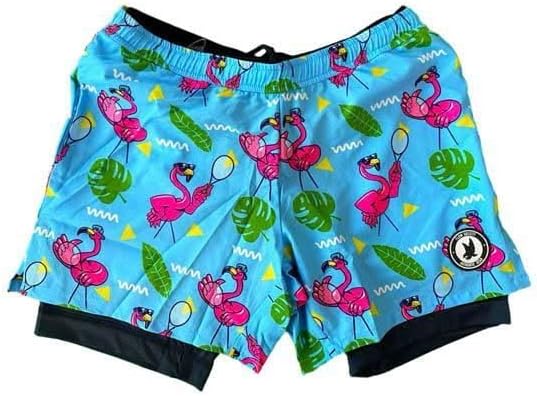 Flow Society 2-1 Compression Blue Flamingo/Navy Liner Tennis 7" Mens Athletic Shorts with Pockets-Sports-Mesh-Active-Workout