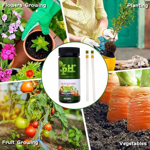 100pcs Soil Test Strips, Soil pH Test Kit (3.5-9 Range), Quickly pH Testing for Garden Home Lawn Grass Vegetable Gardening Dirt Outdoor and Indoor Plants