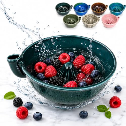 Self Rinsing Berry Washing Ceramic Bowl 7 Stoneware Colander (Style-A)