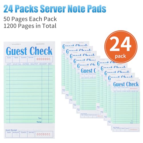 image for ZPARIK 24 Pack Guest Checks Books for Servers Server Note Pads, Waitre
