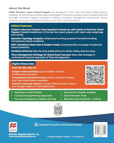 Image of Macmillan CBSE Class 10 PYQ 2023-2026 | Previous Year Question Papers with Solutions | Mathematics (Std), Science, English & Social Science | 600+ ... Board Exam (CBSE PREVIOUS YEARS SOLVED PAPER)