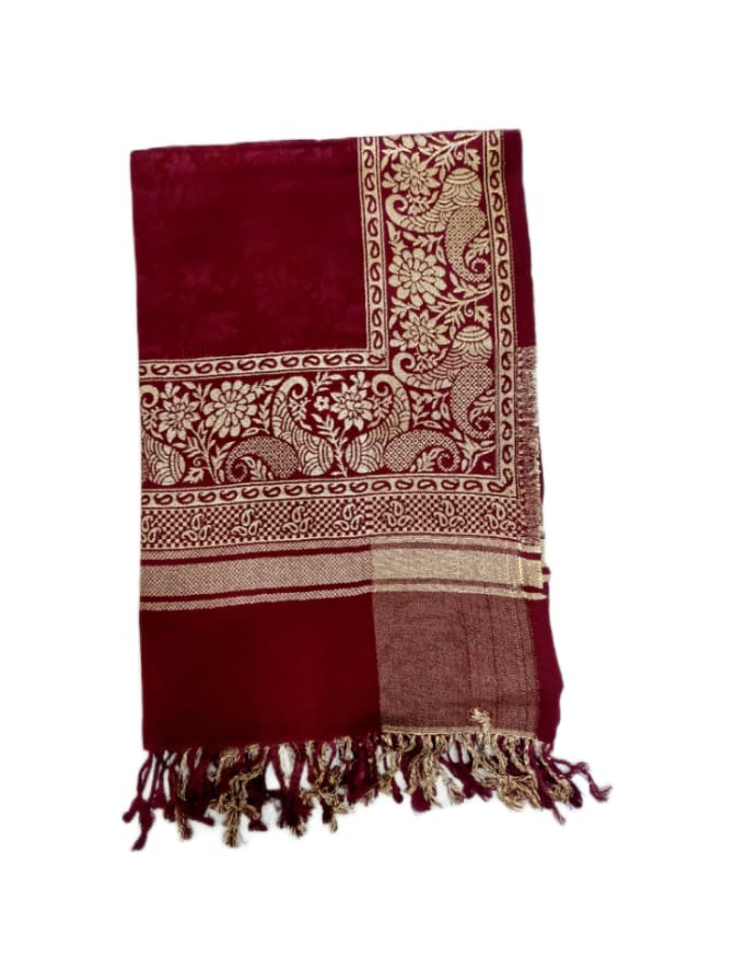 Ss traders wine purple fine kashmiri border shawl for women soft and warm-image-1