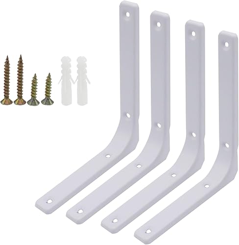 Vista 13 de 8 piezas de soportes en L de 2 pulgadas, soportes de esquina de montaje en pared resistentes en blanco para madera, estantes, gabinetes, soporte