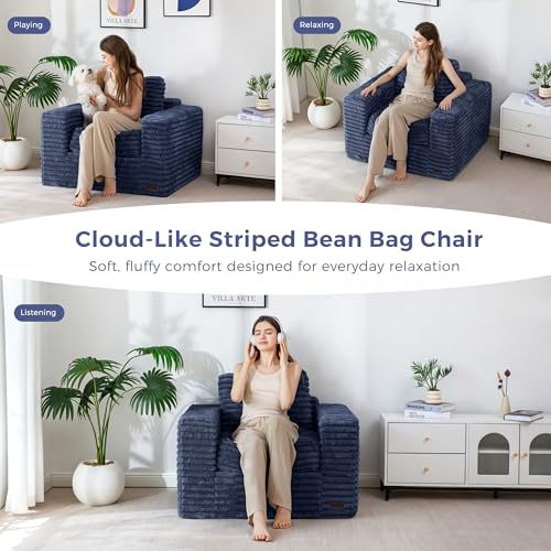 Image of MAXYOYO Bean Bag Chair with Pillows, Floor Sofa with Armrests and Support, Plush Foam Filled Lounge Chair for Adults, Cozy Bean Bag Couch for Living Room, Bedroom, Apartment, Navy