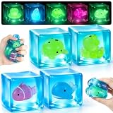 4 Pack Glow in the Dark Sea Animal Squishy Toys, Stress Cube & Stress Balls Sensory Squeeze Toys, Anxiety Relief Calming Stretchy Desk Toys for Kids Adults