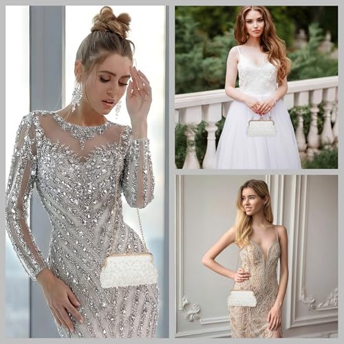 Image of Ayliss Pearl Clutch Purses for Women Wedding Bridal Evening Small Clutch Crossbody Handbag Full Beaded Parites Prom