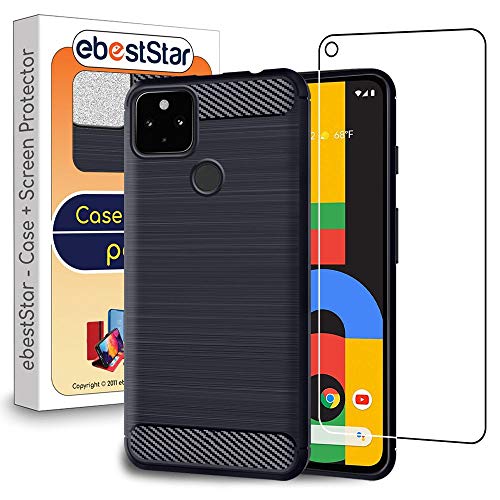 ebestStar - Funda para Google Pixel 4A (Version 4G, NO 5G), Carcasa Capa Protectora Carbono TPU, Antigolpes, Azul Oscuro + Cristal Templado