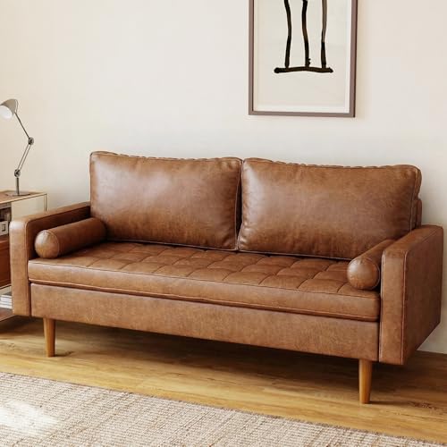KOBY HOME 70" Faux Leather Loveseat Sofa with Pillows