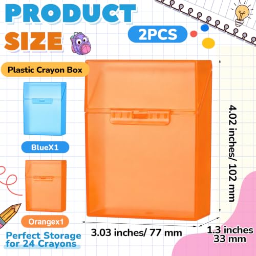 Image of Clabby 2 Pcs Clear Plastic Crayon Boxes Hold 24 Count, Blue,Orange