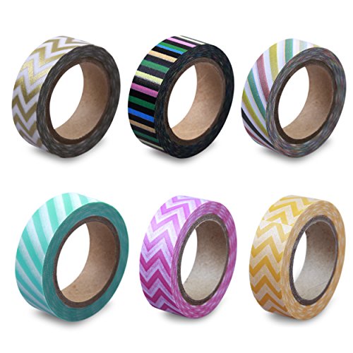 LolliZ Washi  Cinta adhesiva con estampado diseño de rayas circo Set con seis rollos de diversión y festivas colores