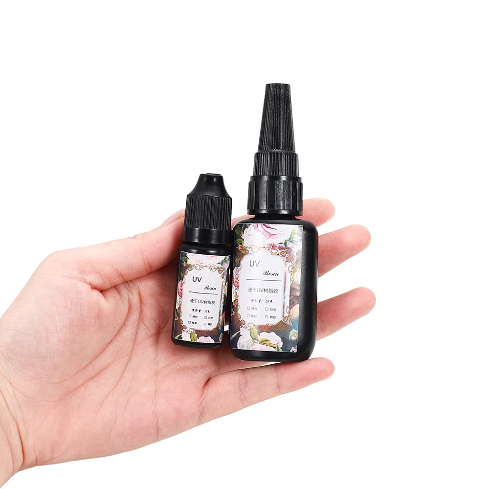 10/25g UV Ultraviolet Resin Gel Curing Quick-Drying Non-Toxic Transparent Sunlight Activated Hard DIY Craft Resin Mold Supplies (10g Hard Glue)