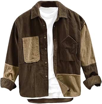 Amazon.com: Men's Lapel Corduroy Cotton Casual Patchwork