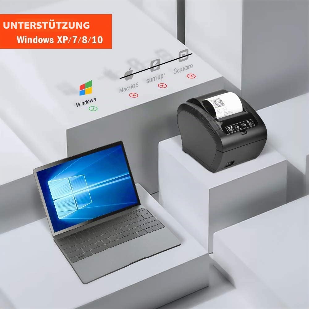 MUNBYN Thermodrucker Bondrukcer 80mm AUTO-CUT Schublade Drucker, Hochgeschwindigkeits Drucken 230mm / sec, USB, Ethernet LAN Schnittstelle, kompatibel mit ESC/POS Druck Befehlen eingestellt-EU Schwarz