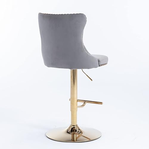Miniatura 4 de Juego de 2 taburetes de bar giratorios con altura de asiento ajustable, taburetes de bar tapizados de terciopelo con base cromada con respaldo
