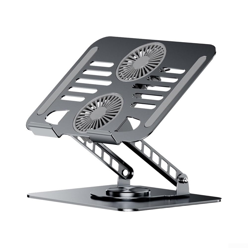 Supporto per laptop a doppia ventola con base girevole a 360°, alzata di raffreddamento pieghevole in alluminio per notebook da 17 pollici, accessorio da scrivania ergonomico (nero)