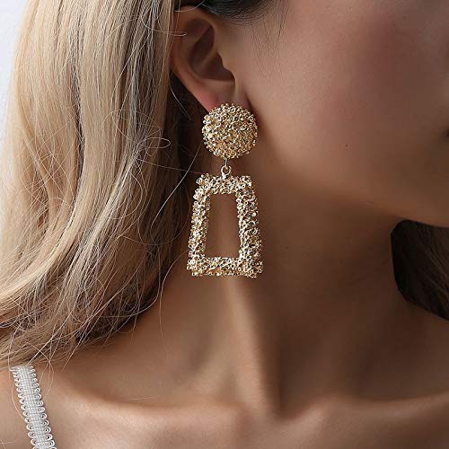 JovonoPendientes colgantes geométricos bohemios dorados grandes rectángulos, aretes de gota grandes, aretes de tuerca grandes, joyería de oreja para mujeres y niñas