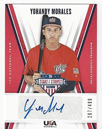 Yohandy Morales Autographed "17U Signatures" Serial Numbered #287/499 National Team Development Program Collectible Baseball Card - 2019 Panini USA Baseball Stars & Stripes Edition 17U-YM (Miami Hurricanes) Free Shipping